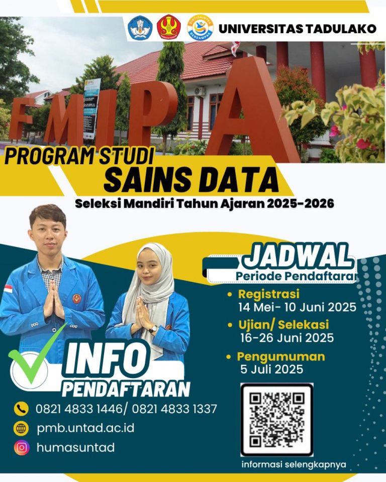 Program Studi SAINS DATA PROGRAM SARJANA di FMIPA UNTAD, Siap Menerima Mahasiswa Baru Mulai Tahun Akademik 2025
